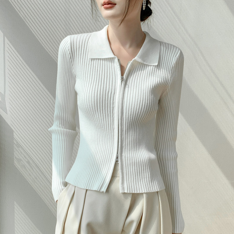 白色针织开衫polo卫衣2025秋冬新款修身套头长袖外穿拉链短外套女,女装/女士精品,卫衣/绒衫,淘宝优惠券,粉丝福利购,淘宝优惠卷
