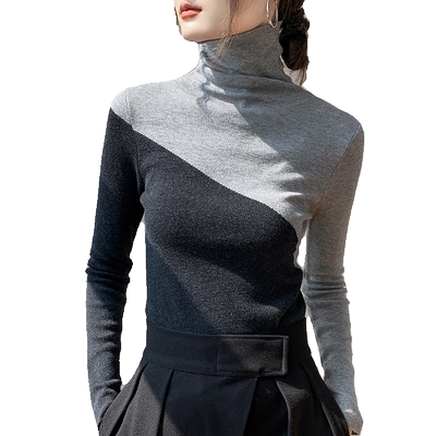 歌倍尚高领撞色针织打底衫女