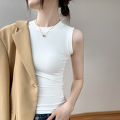 T恤打底衫 纯白色吊带背心女秋薄款 圆领紧身内搭遮副乳莫代尔无袖