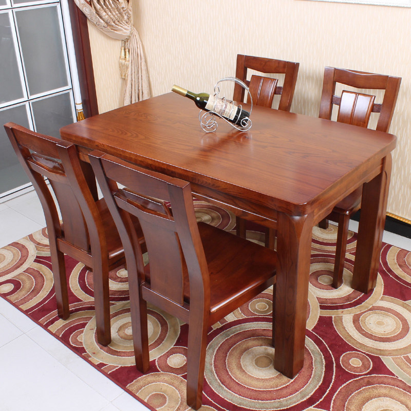 全实木餐桌中式榆木餐桌 餐椅组合6人中小户型长方形餐台包邮饭桌