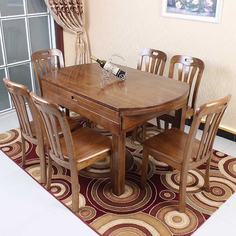 可伸缩折叠水曲柳原木现代餐桌椅