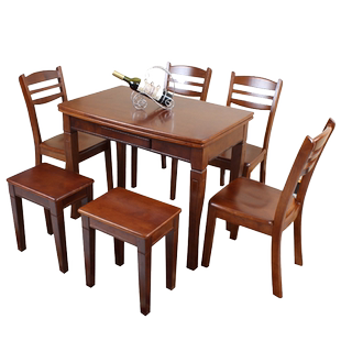 小户型实木餐桌椅 伸缩餐桌 美式折叠餐桌椅4人饭桌 中式餐桌椅