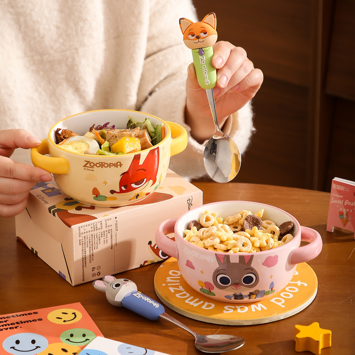 疯狂动物城陶瓷双耳碗高颜值宿舍学生早餐燕麦片碗女可爱儿童小碗,餐饮具,泡面碗,淘宝优惠券,粉丝福利购,淘宝优惠卷