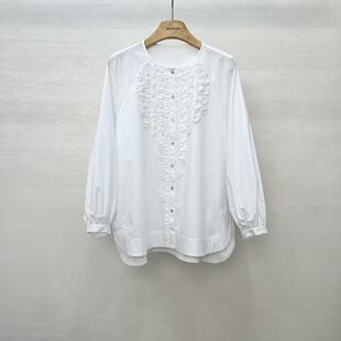 精梳棉衬衫 2026年春夏季 温柔风木耳花边圆领连肩袖 法式 女上衣 新品