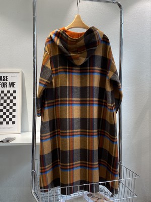 绵羊毛中长款桔色斗篷式连帽柔软