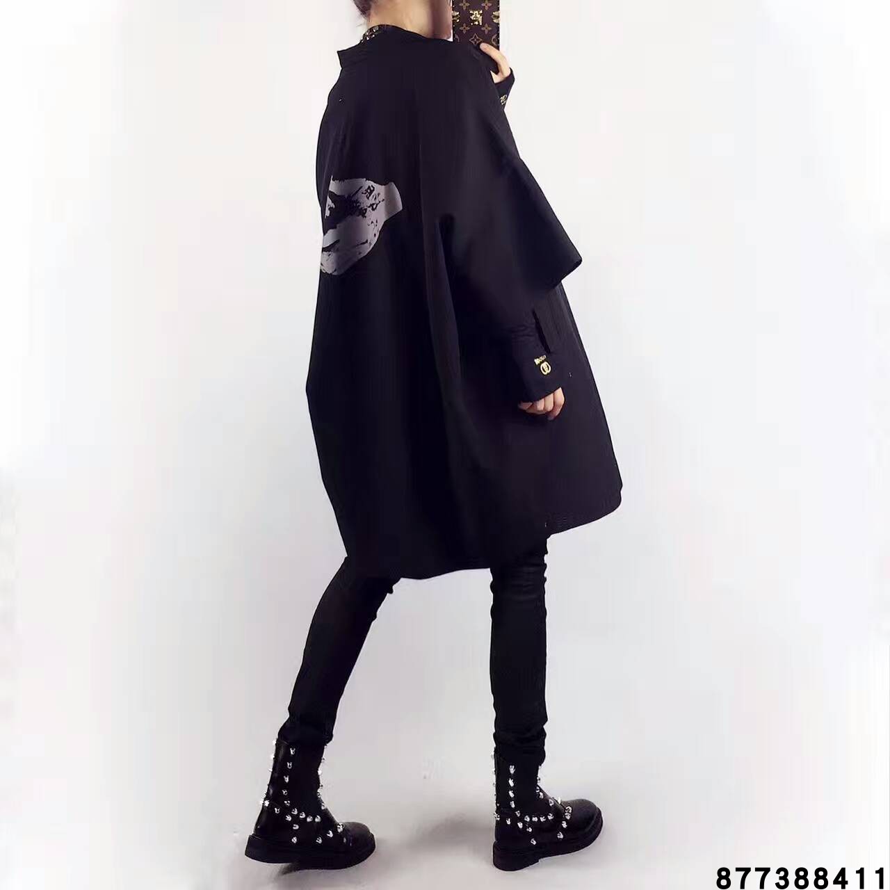 2025秋冬季新宽松西装翻领短袖单排扣西服中长款大版风衣外套女装