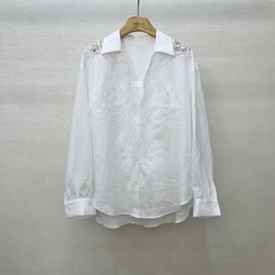 翻领衬衫 2026春夏季 镂空蕾丝苎麻刺绣花长袖 仙气不撞款 女上衣 新品