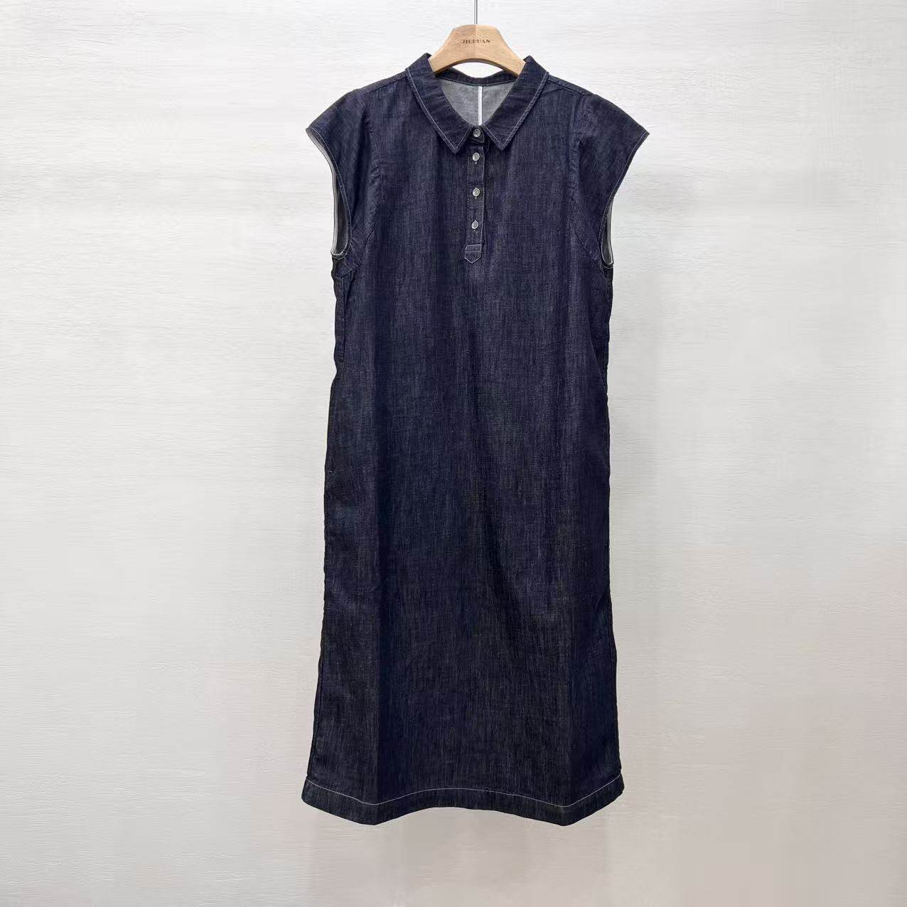 26春夏季新品 森女系文艺范简约通勤小翻领半开襟棉麻牛仔连衣裙