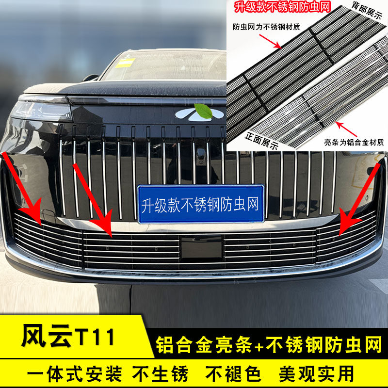 奇瑞风云T11中网外观改装防虫网装饰条汽车前保险杠防护配件网