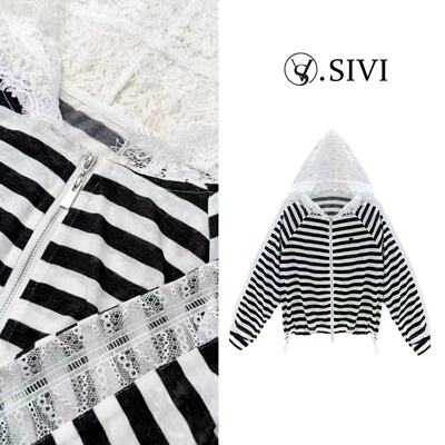 熙薇【旧时光阴】2026夏季新款条纹长袖防晒帽衫M3076