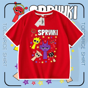 Sprunki音乐游戏节奏盒子t恤夏季宽松纯棉短袖男女童学生休闲上衣
