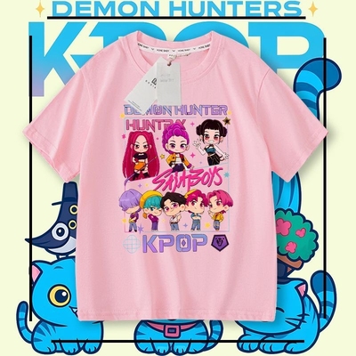猎魔女团KPop Demon Hunters saja boys短袖T恤休闲宽松儿童上衣