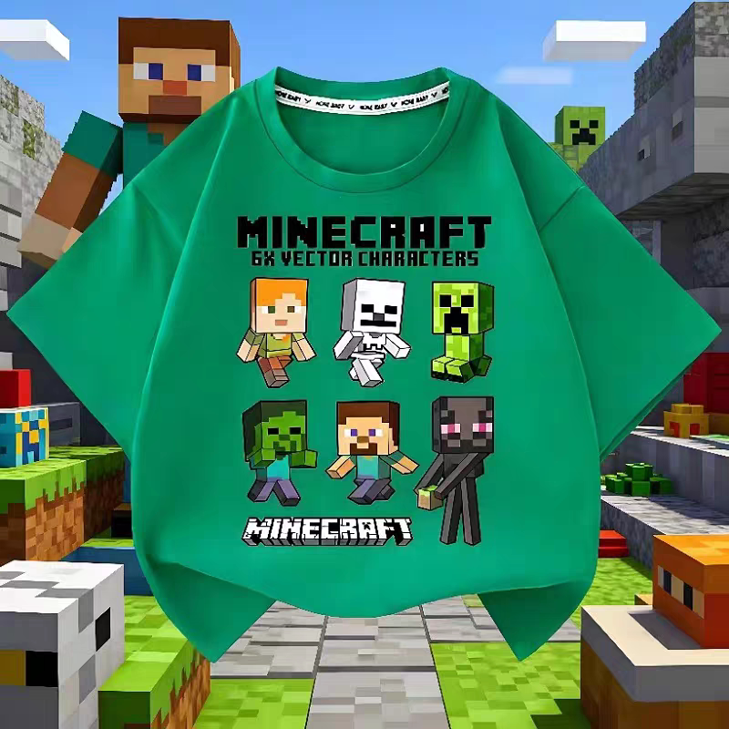 Minecraft我的世界联名衣服儿童纯棉短袖T恤夏季新款男孩打底衫潮图片