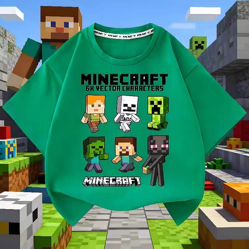 Minecraft我的世界联名衣服儿童纯棉短袖T恤夏季新款男孩打底衫潮
