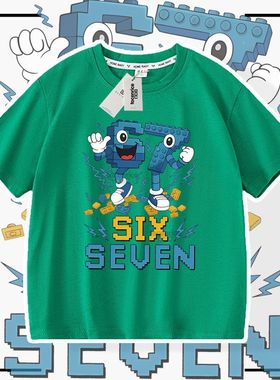 跨境游戏Steal a Brainrot 67号偷走脑红山海经纯棉短袖T恤男女童