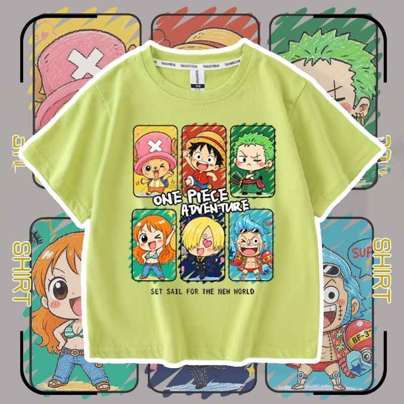 海贼王衣服短袖t恤中大童男ONE PIECE航海王路飞儿童纯棉学生上衣图片