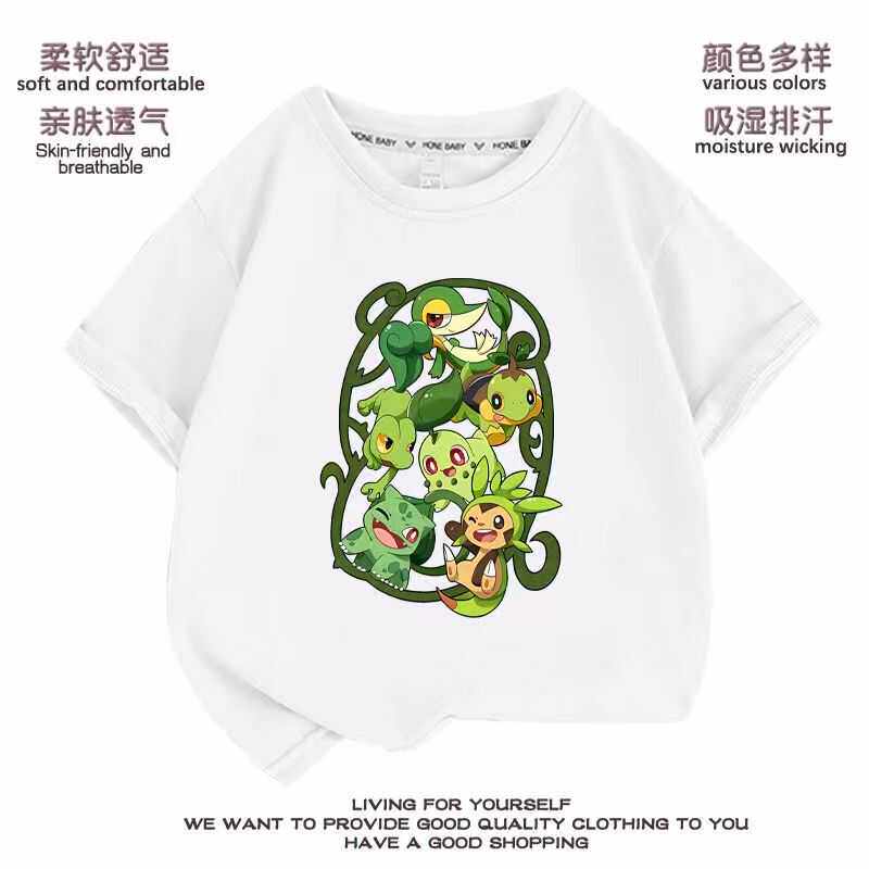 神奇宝贝杰妙蛙种子卡丘精灵宝可梦短袖t恤衫男女儿童装纯棉上衣8