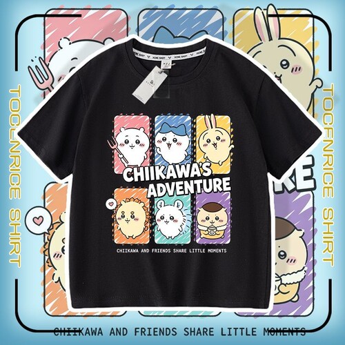Chiikawa新款吉伊卡哇儿童纯棉短袖男女孩中大童轻薄吸汗薄款上衣