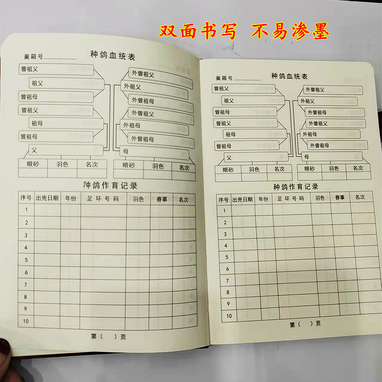 鸽子血统用具中国信鸽赛事记录本直系幼鸽鸽书赛鸽记录书册血统谱