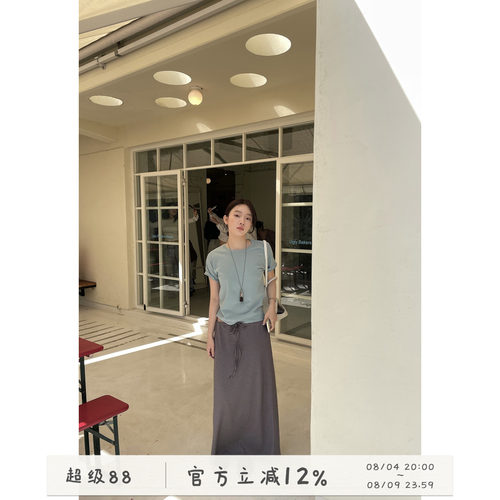 湖蓝色短袖T恤百搭上衣女