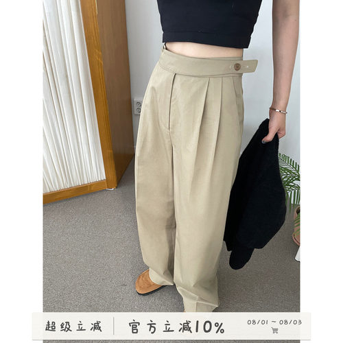 高腰休闲裤长裤卡其色