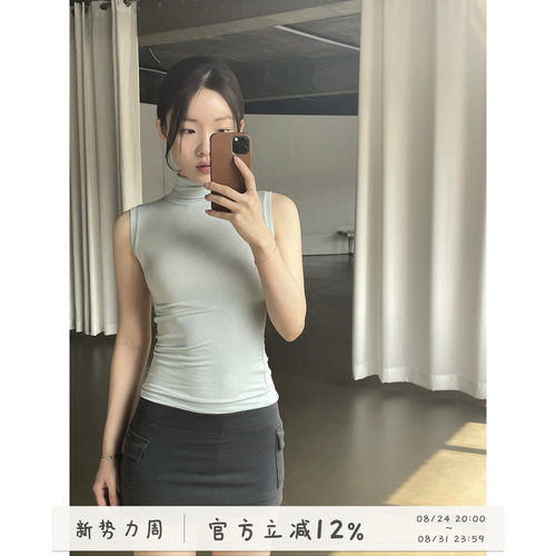独特漂亮高领无袖T恤上衣