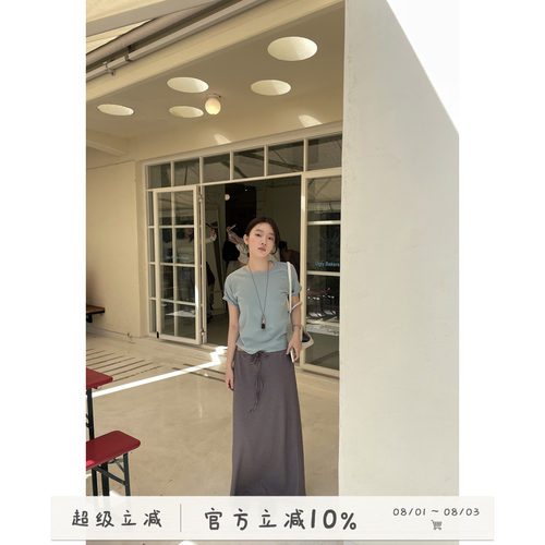 湖蓝色短袖T恤百搭上衣女