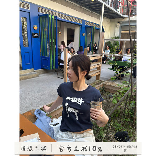 美式斑点狗ins风正肩短袖T恤夏
