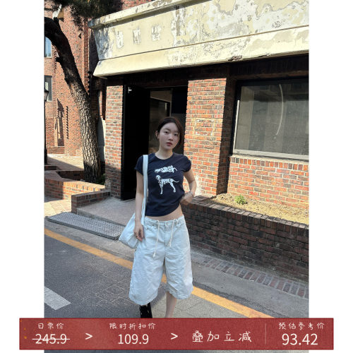 简约系带休闲工装复古七分裤