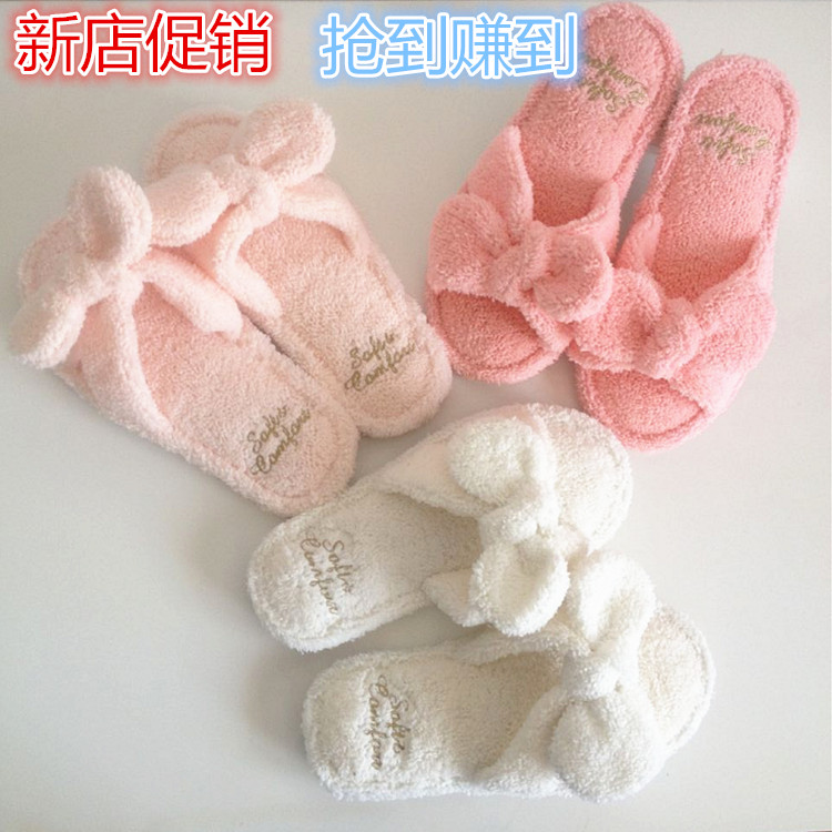 闪电鸟 蝴蝶结皇冠露趾家居拖鞋 秋冬可爱空调拖室内毛绒女拖鞋