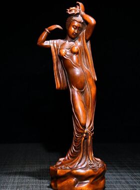 旧藏黄杨木雕刻艺术美女家居饰品人物中式客厅桌面摆件工艺品女神
