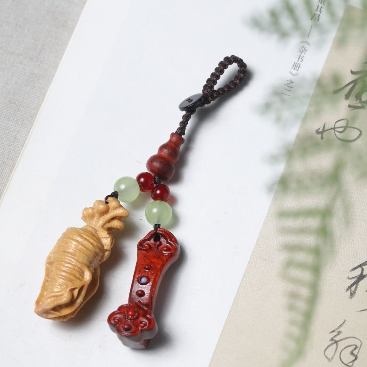 紫檀木雕刻文玩人生如意小挂件包包装饰品本命年车钥匙扣挂饰品