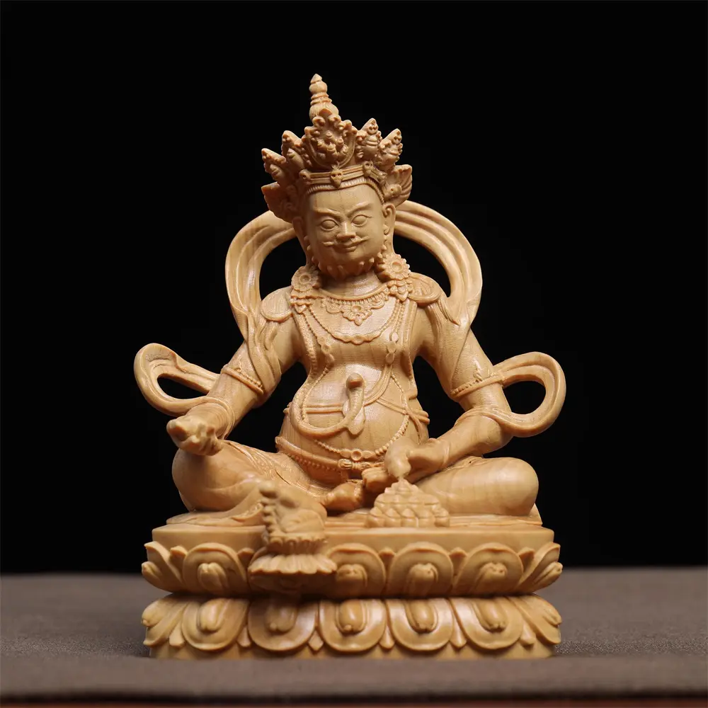 正宗小叶黄杨木精雕藏佛密宗黄财神巴拉摆件家居装饰品红木工艺品