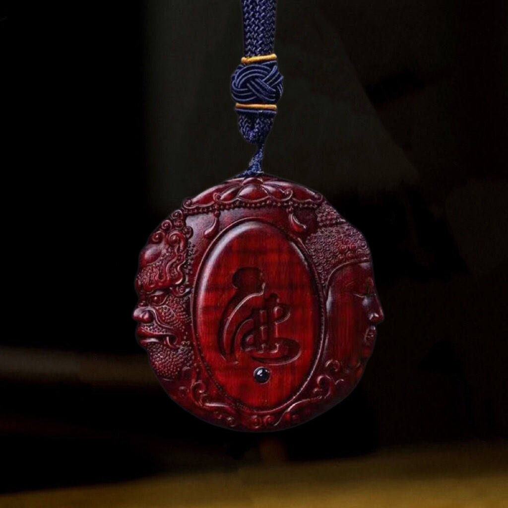 小叶紫檀木雕手工雕刻佛魔一念之间手把件佛头吊坠钥汽车随身挂件
