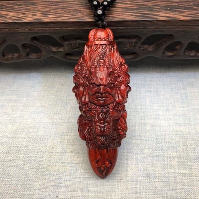 非洲小叶紫檀木雕刻大黑天金刚降魔杵手把件汽车挂件文玩随身盘玩