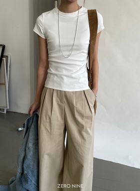 正肩正肩韩系纯灰色正肩百搭内搭单穿修身短袖t恤基础款圆领上衣