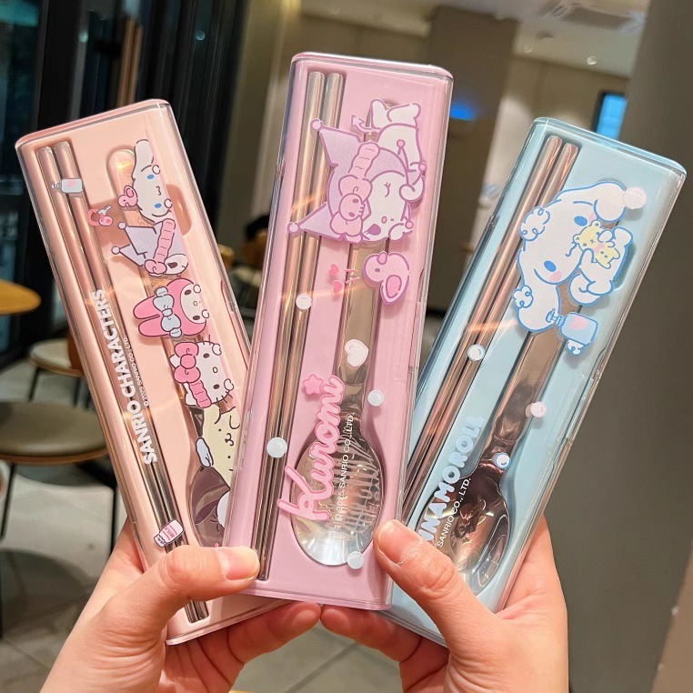 正版三丽鸥便携餐具一人用套装不锈钢筷子勺子两件套卡通学生专用