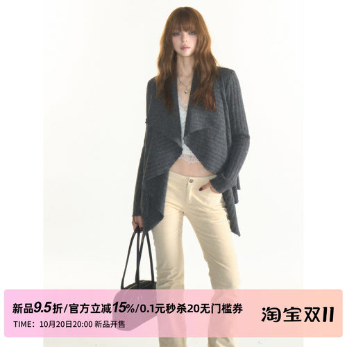 1P STUDIO【10/20 20:00】慵懒垂坠感宽松大翻领不规则针织开衫女