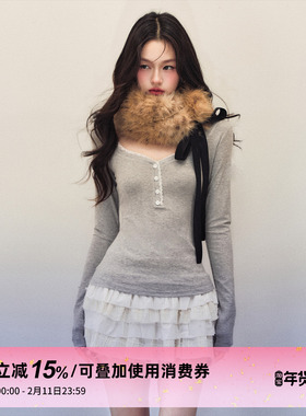 1P STUDIO 黑色系带环保小鹿毛毛围脖女冬季百搭加厚保暖短款围巾