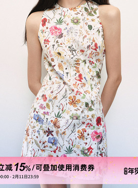 1P STUDIO“风传花信”白色肌理碎花无袖连衣裙女秋冬收腰背心裙