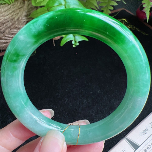 圆条54圈口缅甸天然A货老坑种玉镯平洲翡翠手镯精选编号062D0402