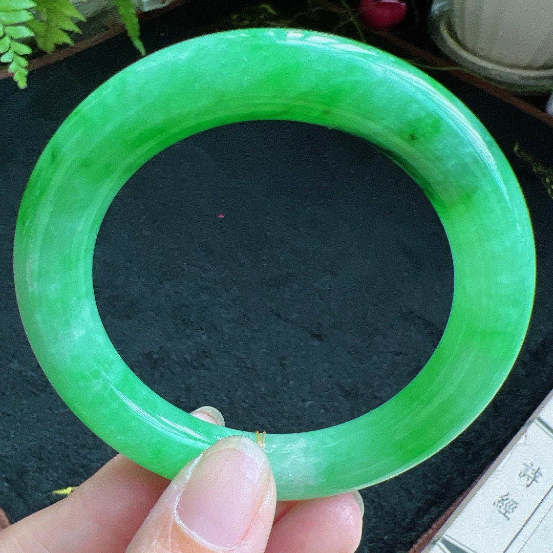 圆条55圈口缅甸天然A货老坑种翡翠手镯玉镯子平洲翡翠手镯精选