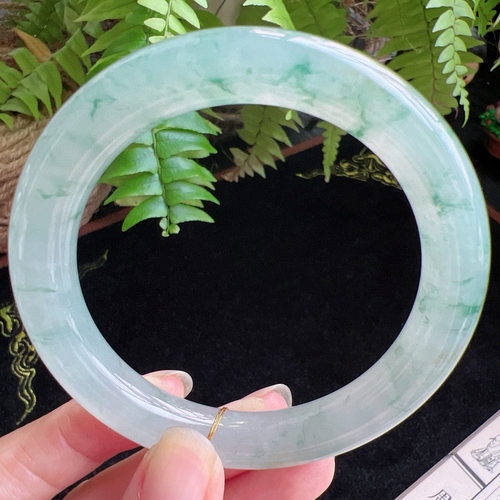 圆条59圈口缅甸天然A货老坑种玉镯平洲翡翠手镯精选编号048D0325E