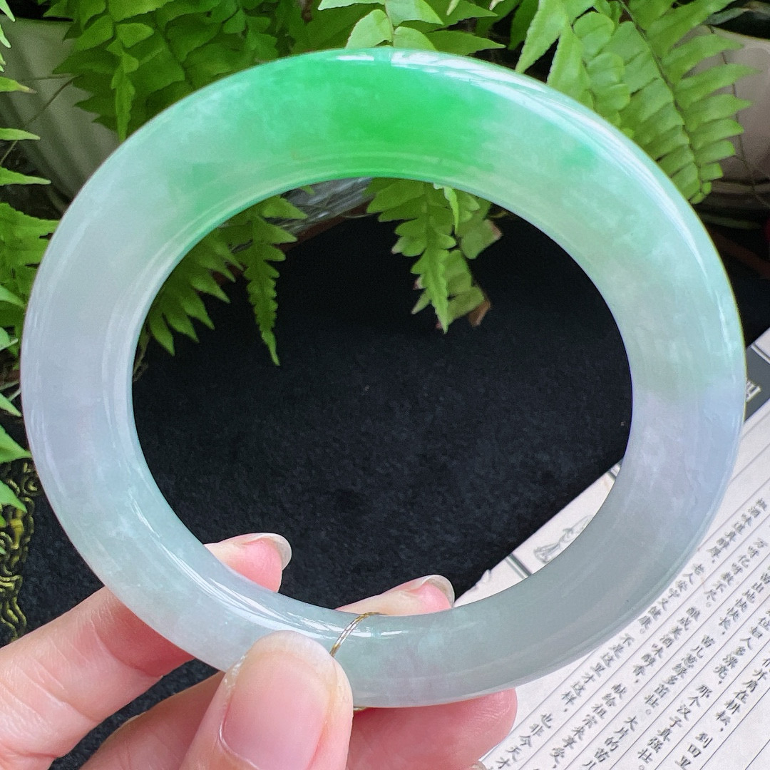 圆条56圈口缅甸天然A货老坑种翡翠手镯玉镯子平洲翡翠手镯精选