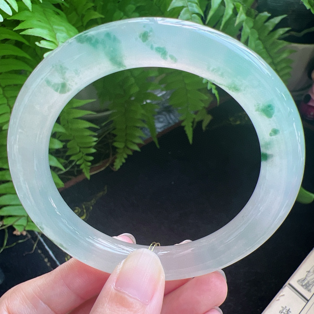 圆条59圈口缅甸天然A货老坑种翡翠手镯玉镯子平洲翡翠手镯精选