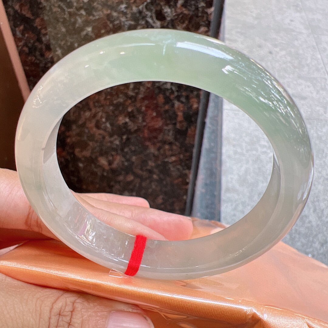 55圈口缅甸天然a货老坑种冰胶果冻荔枝肉晴水绿花翡翠手镯玉镯子