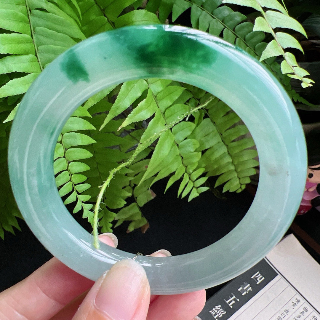 圆条55圈口缅甸天然A货老坑种翡翠手镯玉镯子平洲翡翠手镯精选Hot