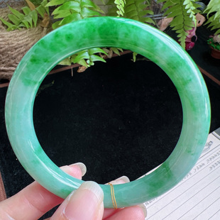 圆条58圈口缅甸天然A货老坑种玉镯平洲翡翠手镯精选编号051D0331E