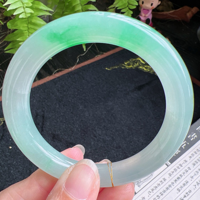 圆条57圈口缅甸天然A货老坑种翡翠手镯玉镯子平洲直供077D0129E