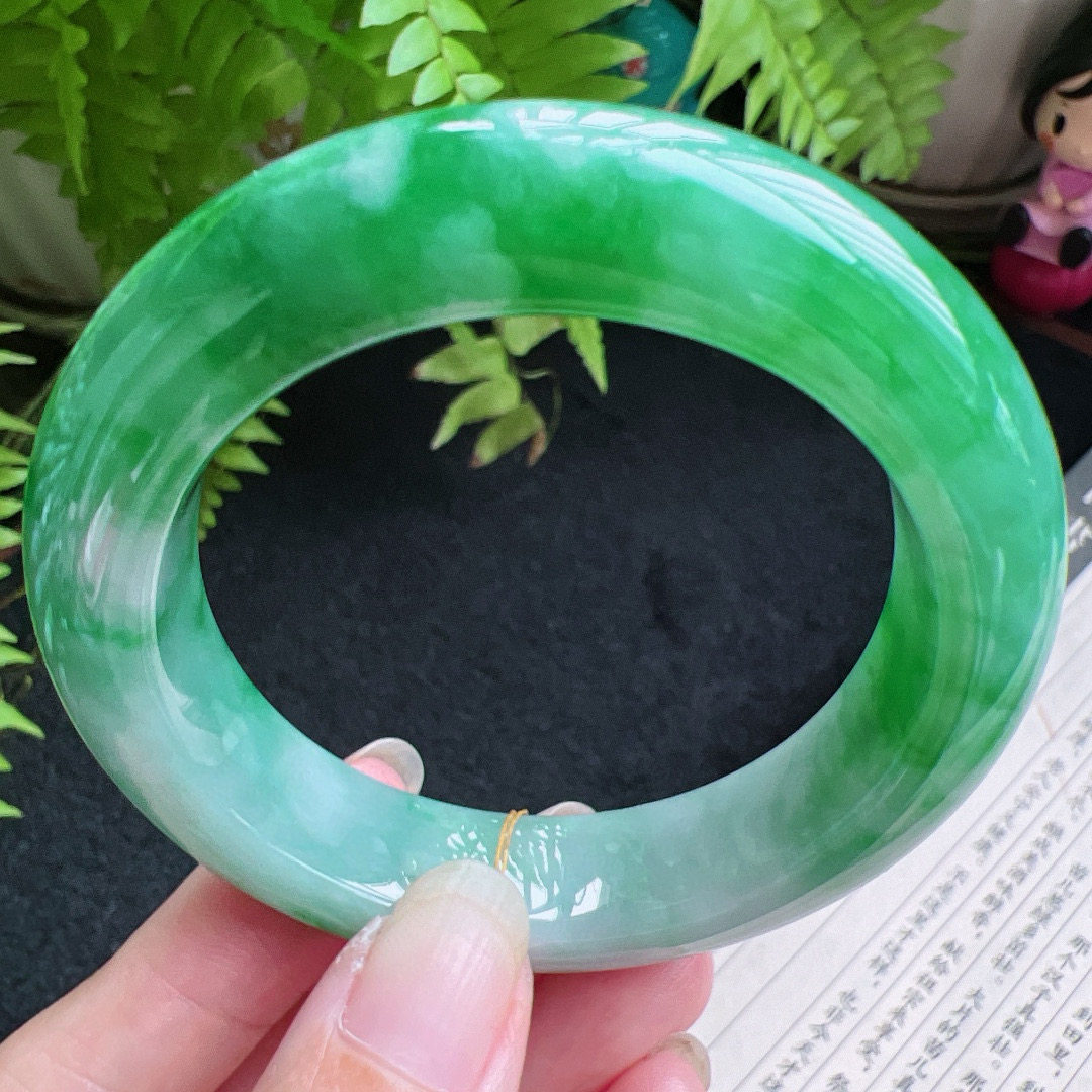 52圈口缅甸天然A货老坑种翡翠手镯玉镯子平洲翡翠手镯精选